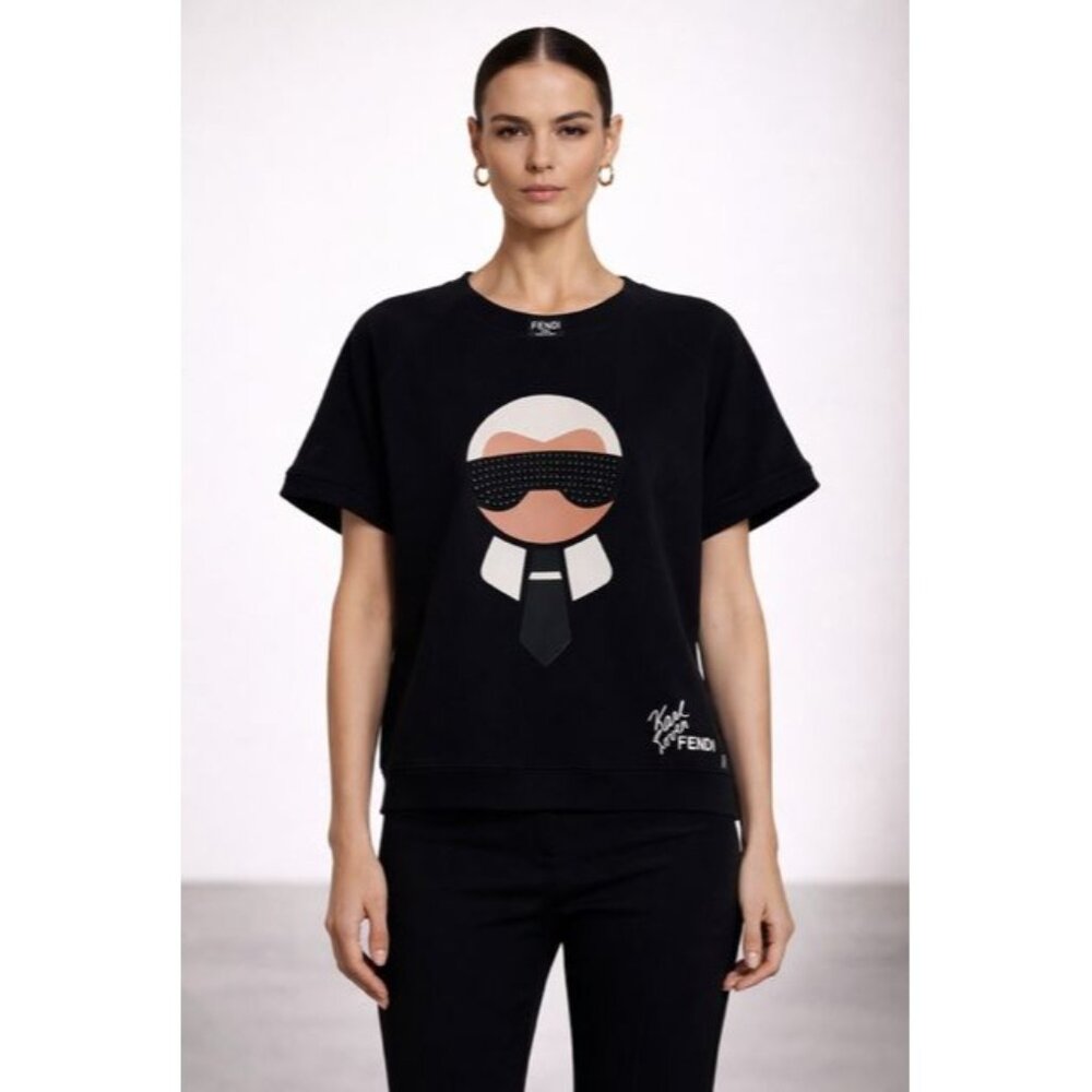 Rare Prelolved $1500 Karl Loves Fendi Graphic Short Sleeved Cropped Sweathshirt